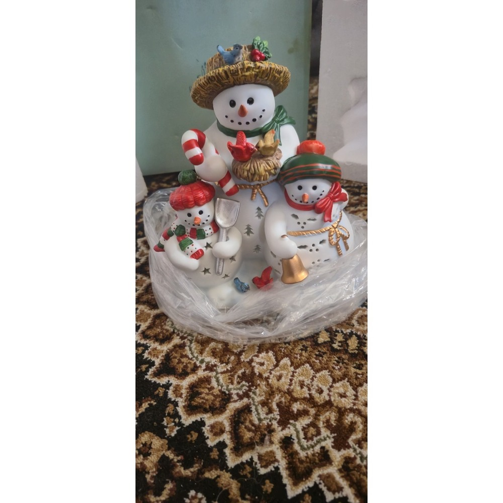 PartyLite Snowman Family Tealight Holder w/ Box Ceramic‎ Christmas Decor - Picture 2 of 8
